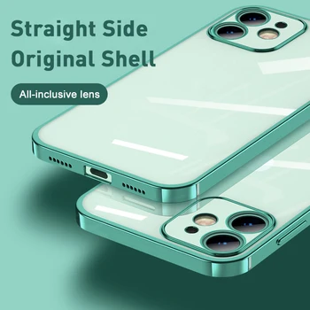 4 Värvi Sirge Serv Galvaniseeritud Telefon Katta Läbipaistva Telefoni Kest Trahvi Auk Protective Case For IPhone Mini 12 12 Pro Max