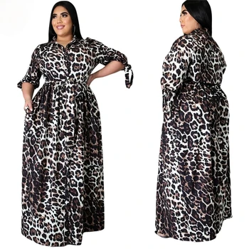 Pluss Suurus XL 5XL Kleidid Naistele 2021 Leopard Print Isik Elegantne Casual Sexy Varustus Tiivad Maxi Kleit Hulgimüük Dropshipping
