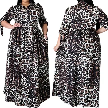 Pluss Suurus XL 5XL Kleidid Naistele 2021 Leopard Print Isik Elegantne Casual Sexy Varustus Tiivad Maxi Kleit Hulgimüük Dropshipping