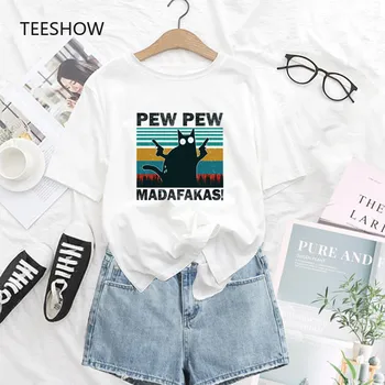 PEW PEW Madafakas t-särgid, Naiste Riided Trükitud casual valge tops t-särk Camiseta Mujer tshirt naine cute cartoon tee