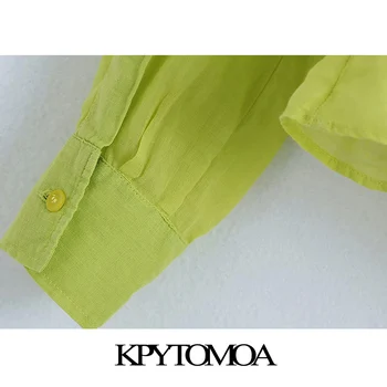 KPYTOMOA Naiste 2021 Moe kikilips Plisseeritud Pluusid Vintage Backless Nupp-up Naiste Särgid Blusas Stiilne Tops