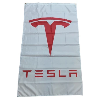 Tesla Valge Taust Auto Lipu 60*90cm (2*3ft) 90*150cm (3*5ft) Suurus jõulukaunistused Kodu ja Aed