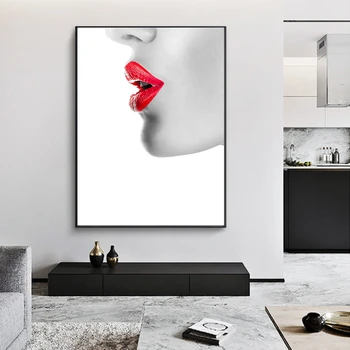 Põhjamaade Sigaret Tüdruk Plakati Print Sidemega Naiste Maali Seksikas Punane Huule Lõuend Seina Pildid Magamistuba Abstraktse Seina Art Decor