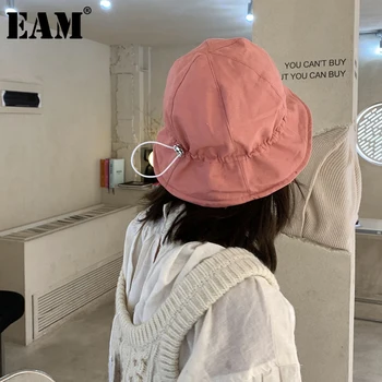 [EAM] Naiste Roosa Värvi Pingutusnöör Kalurite Müts Uus Ring Dome Temperament Mood Tõusulaine Kõik-sobib Kevadel Sügisel 2021 1DD8407