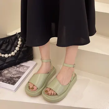 Üks Sõna Lukk Platvorm Sandaalid Naine Lihtne Candy Värvi Kiile Rooma Sandaalid Avatud Varvas Paks-baseeruv Student Beach Kingad Naistele