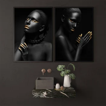 Must Kuld Alasti Aafrika Kunsti Naine Põhjamaade Stiilis Maali Plakatid ja Pildid elutoa Sisustus Maalikunst Seinamaal Ilma Raami