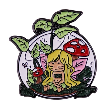 Blond tüdruk Metsa Elf Rinnamikrofon Pin-Cartoon Leaf Seene Looduse Magic Girls Peace Sõle Metallist Rinnamärk