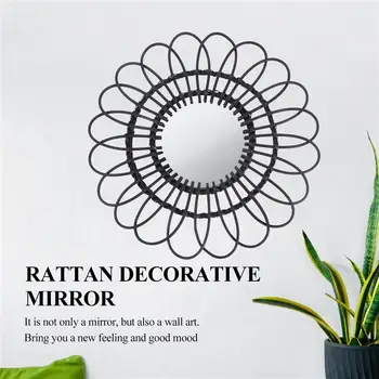 1tk Kodu Peegel Seina Riputamise Rotangist Peegel Kootud Dekoratiivne Peegel (Must)