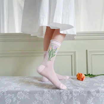 Naiste Suvine Mood Silma Hollowing Armas Pikk Ventilatsioon Sokid Ins Korea Stiilis Harajuku Armas Jaapani Flower Puuvillased Sokid