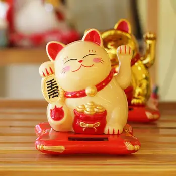 Solar Powered Hiina Tervitades Õnnelik Beckoning Kass Õnn Armas Viipab Käega Õnnelik Kass Viipab Ornament Skulptuur Kingitus Teenetemärgi