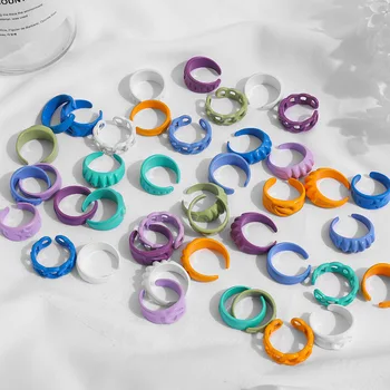 2021 Suvel Moe Candy Värvi Käsitsi maalitud Ebaregulaarne Ring Rõngad Naiste Õõnes, Väändunud Metalli Kett Avatud Rõngad Pool Ehted