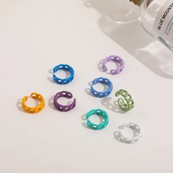 2021 Suvel Moe Candy Värvi Käsitsi maalitud Ebaregulaarne Ring Rõngad Naiste Õõnes, Väändunud Metalli Kett Avatud Rõngad Pool Ehted