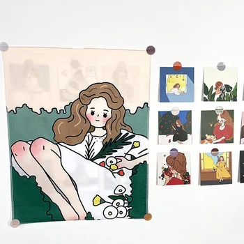 Seina Vaip Taust Riie Cartoon Tüdruk Rippus Riie Ühiselamu Home Decor Vaip Magamistuba Desktop Voodi Kõrval Seina Skeem
