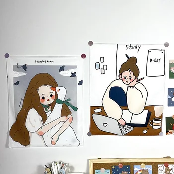 Seina Vaip Taust Riie Cartoon Tüdruk Rippus Riie Ühiselamu Home Decor Vaip Magamistuba Desktop Voodi Kõrval Seina Skeem