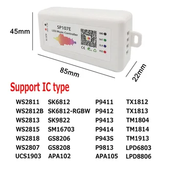 SP107E Luces LED Kontroller Bluetooth-Pixel IC SPI Muusikat Telefoni APP LPD8806 WS2812 SK6812 SK9822 RGBW APA102 Riba DC5-24V