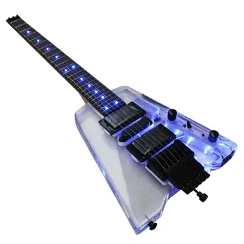 Hea kvaliteediga peata kaasaskantav reisi akrüül mini electric guitar sinine valgus, tasuta shipping