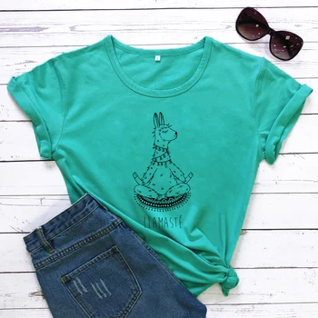 Llamaste Puuvillane T-särk Armas Laama Graafiline Tee Särk Top Naljakas Naiste Jooga Meditatsiooni Tshirt Camiseta
