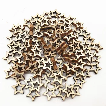 100 tükki puidust käsitöö viie osutas star hollow puiduhake käsitsi tarvikud DIY tarvikud