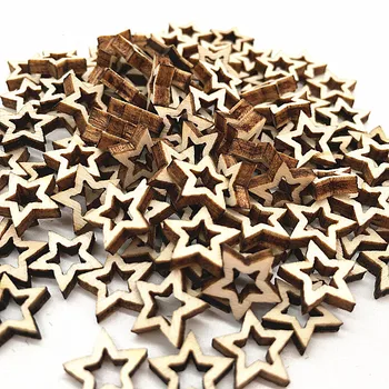 100 tükki puidust käsitöö viie osutas star hollow puiduhake käsitsi tarvikud DIY tarvikud