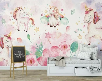 Kohandada 3d-roosa Põhjamaade minimalistlik ükssarvik poisid ja tüdrukud, laste tuba taust seina Dekoratiivsed 3d tapeet