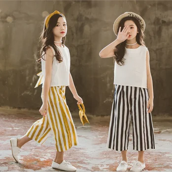 Lasteriided Uued 2021 Suvel Sobib Tüdrukud keskealiste Suur Laste Vest Lai Jalg Püksid Fashion korea Versiooni Kaks