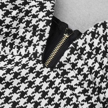 Tasuta Kohaletoimetamine 2021 Uus Trendikas Houndstooth Mustri Disain Kleit Seksikas Maha Õla Draped Kuulsus Lepinguosalise Club Mini Kleit Vestidos