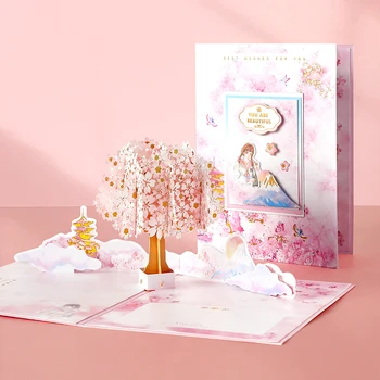3D Pop-Up Kirsi Õied õnnitluskaart Sünnipäeva Emade Päev Lõpetamist Pulma-Aastapäeva Valentine' Päev Pool kinkekaart
