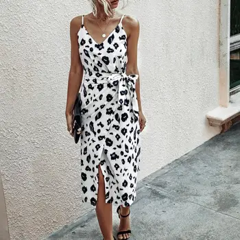 Hot Müük!!! Naiste Kleit Leopard Printida Split Suvine Varrukateta Paela Talje Seelik Rannas