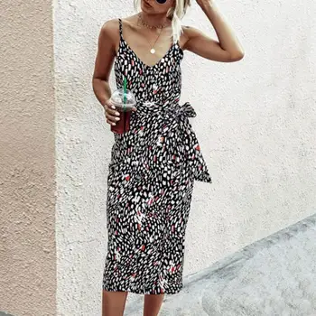 Hot Müük!!! Naiste Kleit Leopard Printida Split Suvine Varrukateta Paela Talje Seelik Rannas
