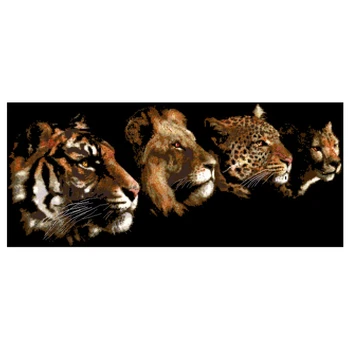 Tähendus Kuningas Stiil, Tiiger, Lõvi, Leopard Pea, Neli Looma Pea, ristpistes Puuvillane Trükitud Kangast Komplekt, Hiina Tikand DIY