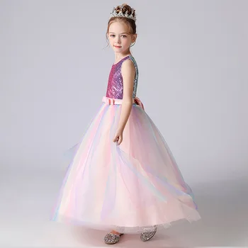 Laste Kleit 2021 Tüdrukute Kleit, Mille Võrgusilma Pikk Kleit Ja Kostüüm Printsess Kleit Õhtul Pulm Kleit Vestidos Jaoks 5-14 Vanus