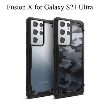 Ringke Fusion X Galaxy S21 Ultra Juhul Selge Tagasi ja Paindlik TPÜ Raam Hübriid Anti-knock Kata Auk Landyard