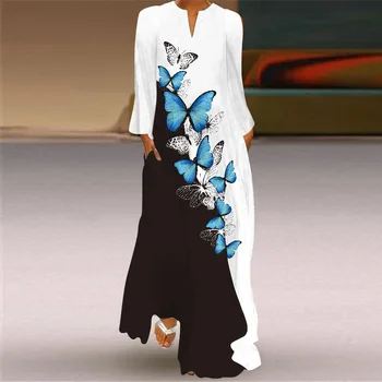 WAYOFLOVE 3D Tõusis Trükitud Must Kleit 2021 Sügisel Pikad Varrukad Beach Vabaaja Pluss Suurus Kleidid Elegantne Naine Tüdruk Naiste Pikk Kleit