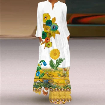 WAYOFLOVE 3D Tõusis Trükitud Must Kleit 2021 Sügisel Pikad Varrukad Beach Vabaaja Pluss Suurus Kleidid Elegantne Naine Tüdruk Naiste Pikk Kleit