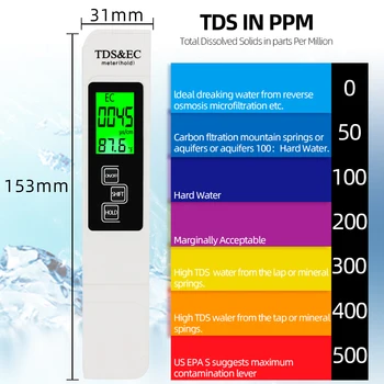 Digitaalne TDS EÜ Tester Vee Kvaliteedi Puhtus Temperatuur Tasku Arvesti Akvaariumi Bassein LCD Pen Monitor Kasti Blcklight
