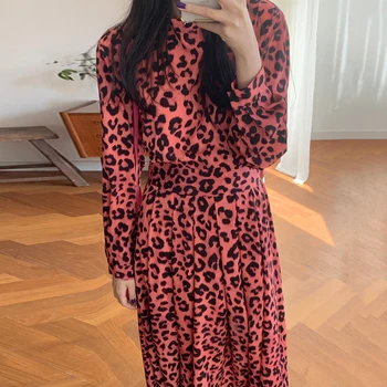 SHIJIA Stiilne Leopard Printida Moe Kleit Naistele Slim Kõrge Vöökoht korea Tänava Poole, Kleidid, Emane Punane Maxi Vestidos 2021