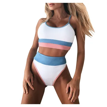 61# Women Summer Bikinis Set Solid Push Up High Cut Hight Waist Halter Bikini Set Two Piece Swimsuit купальники женские 2021
