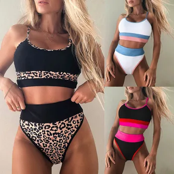 61# Women Summer Bikinis Set Solid Push Up High Cut Hight Waist Halter Bikini Set Two Piece Swimsuit купальники женские 2021