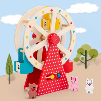 Laste Kasutusjuhend Pöörleva Ferris Wheel Puidust Mänguasi Vanema ja lapse Suhtlemist Varajase Hariduse Puzzle ehitusplokk Mänguasi Kingitused