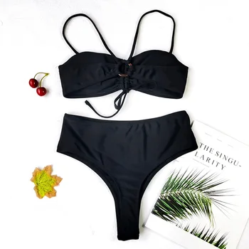 INGAGA Push Up Bikinis Naiste Ujumistrikoo 2021 Seksikas Supelpüksid Kõrge Vöökoht ujumispüksid Kõrge Lõigatud Biquini Must Nöör-Bikiinid Komplekti