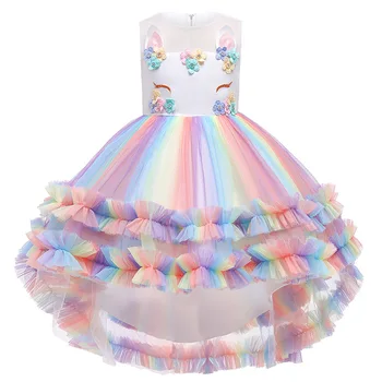 2021 uus tüdruk sünnipäev flower mesh Sequin kleit 3-12 aastat vana laste varrukateta talje PITS KOOK õhtul kleit