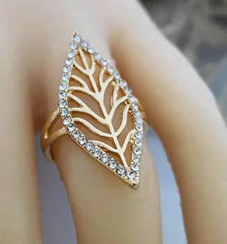 Suur Leaf Rõngad Naistele, Valge Rhinestone Sillutada Milles Elegantne Unikaalne Disain Õõnsad Lehed Sõrme Ehted Pool