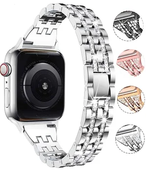 Teemant Metall Rihm Apple Watch Band 44mm 42mm 38mm 40mm Luksuslik Roostevabast Terasest Kaar Käevõru iwatch Seeria SE 6 5 4 3 2