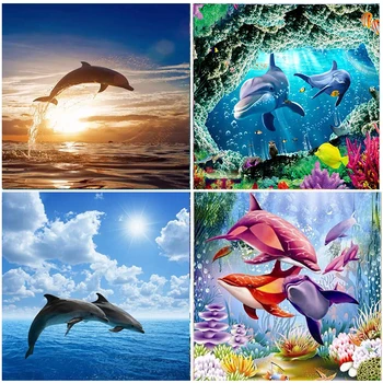 5D Diamond Maali Dolphin Home Decor Tikandid Full Ringi Puurida Ekraan Kive Loomade Täis Ruudu Silmused Fantaasia Peace
