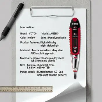 Digitaalne Pliiats Test Multifunktsionaalne AC DC 12-250V Tester Elektri-Anduri Pinge Detektor Test Pen Elektrik VD700