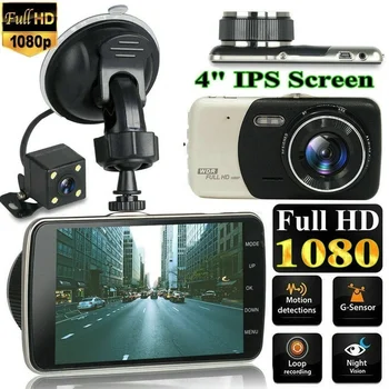 4 Tolline Dual Lens Auto Sõidu videosalvesti IPS 1080P LED Auto DVR Öö Videokaamera Tagurdamise Kaamera