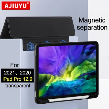 AJIUYU Juhul Cover For iPad Pro 12.9 tolline 2021 2020 Tablett Smart Nahast pro12.9 Läbipaistev Magnet eraldamine Kaitsev Nahk