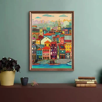 WTQ Värvikas Maja Vee Vintage Seina Art Lõuend maalisid Plakateid Prindib Linna Maastik Põhjamaade Kaasaegse Kodu Kaunistamiseks