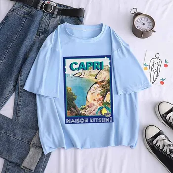 Naiste 2021 Cartoon Itaalia CAPRI Suvel Prindi Daam, T-särgid, Top, T-Särk Daamid Naiste Graafiline Naine Tee T-Särk