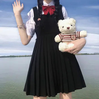Suvel Kaks-Töö Särk + Vest Kleit Jaapani Kawaii Armas Pehme Õde Kleidid Magus Kolledži Stiilis Tüdruk Plisseeritud Mini Kleit Korea